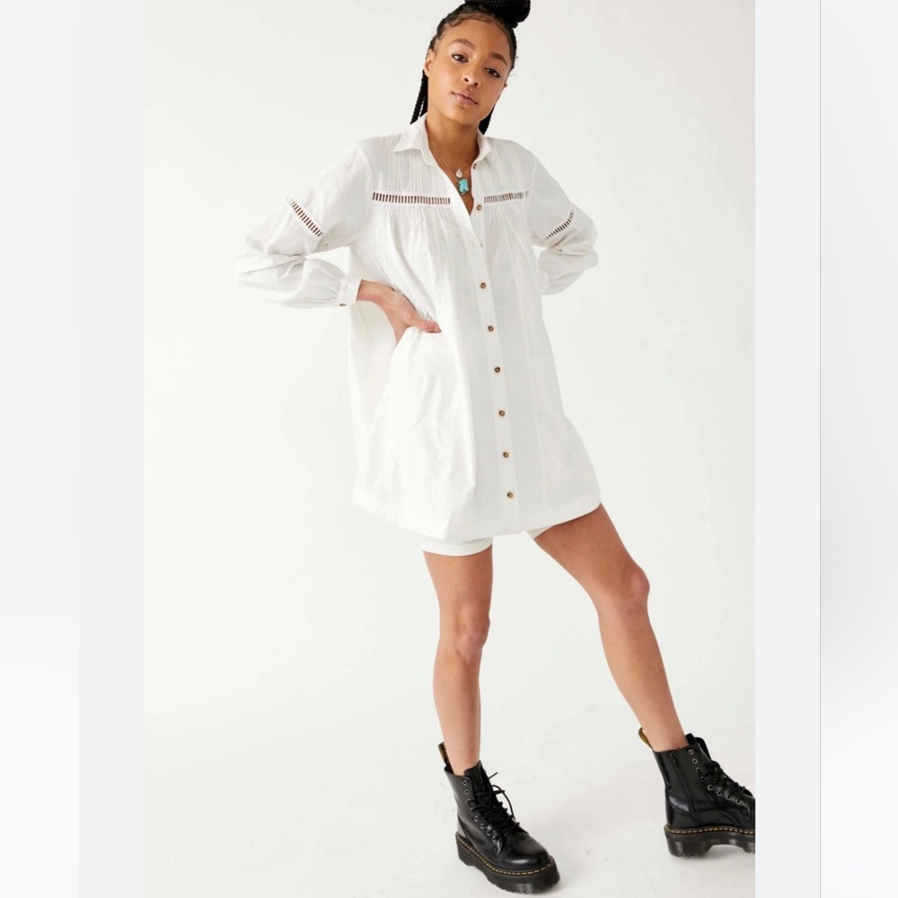 FREE PEOPLE Keneddy white button up oversized shirt MINI DRESS IVORY NWT S
